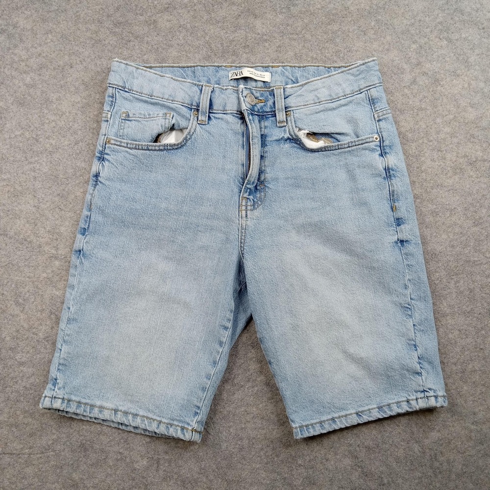 Zara Shorts Mens 31 Denimwear Light Wash Blue Denim‎ Bermuda Jean Biker Jorts